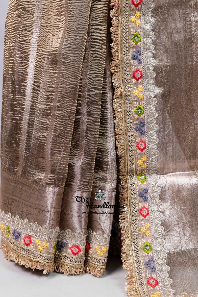 Pure Kora Tissue Handloom Banarasi Saree With Lace