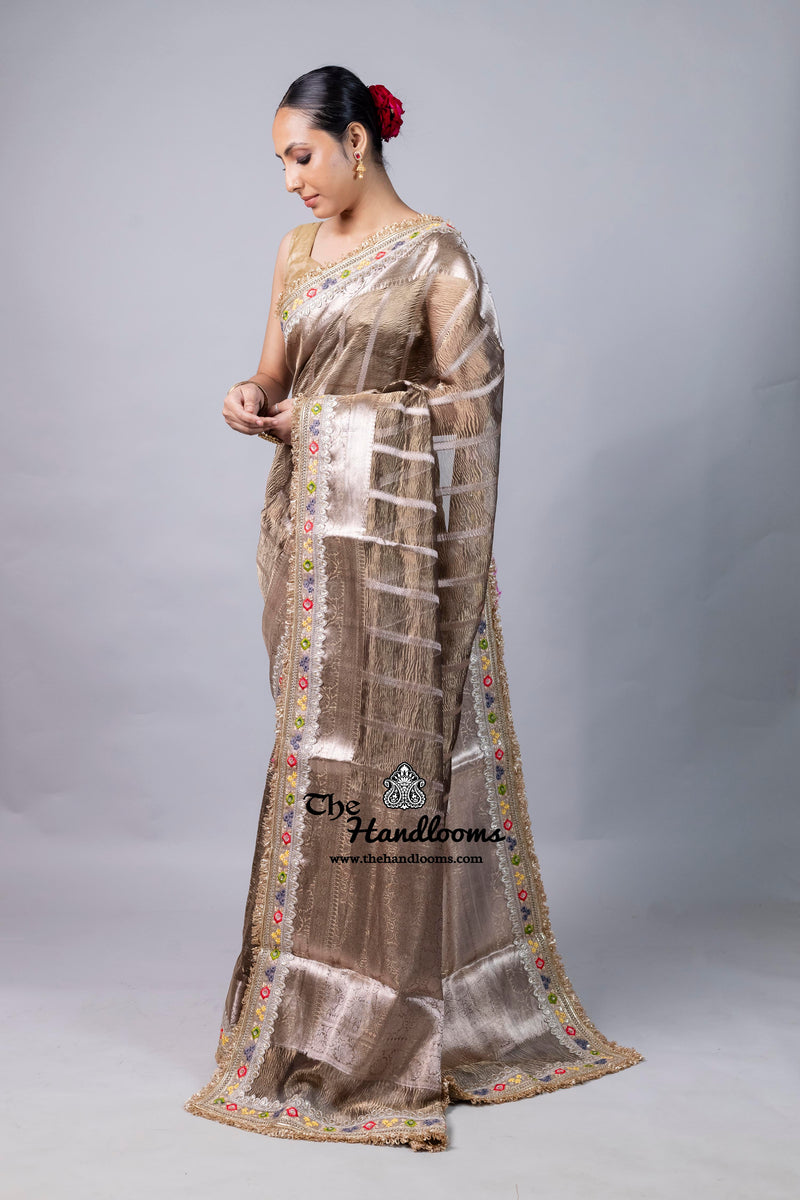 Pure Kora Tissue Handloom Banarasi Saree With Lace