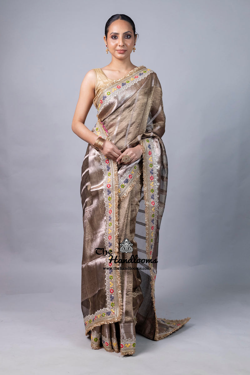 Pure Kora Tissue Handloom Banarasi Saree With Lace
