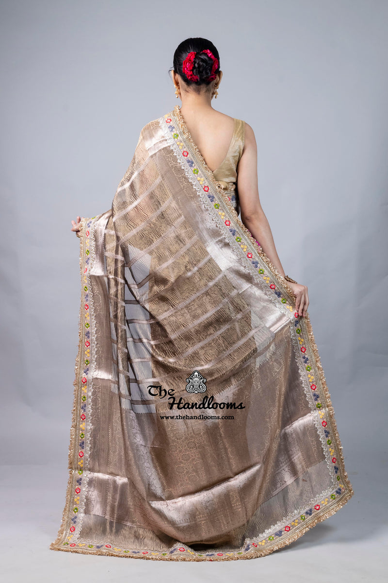 Pure Kora Tissue Handloom Banarasi Saree With Lace