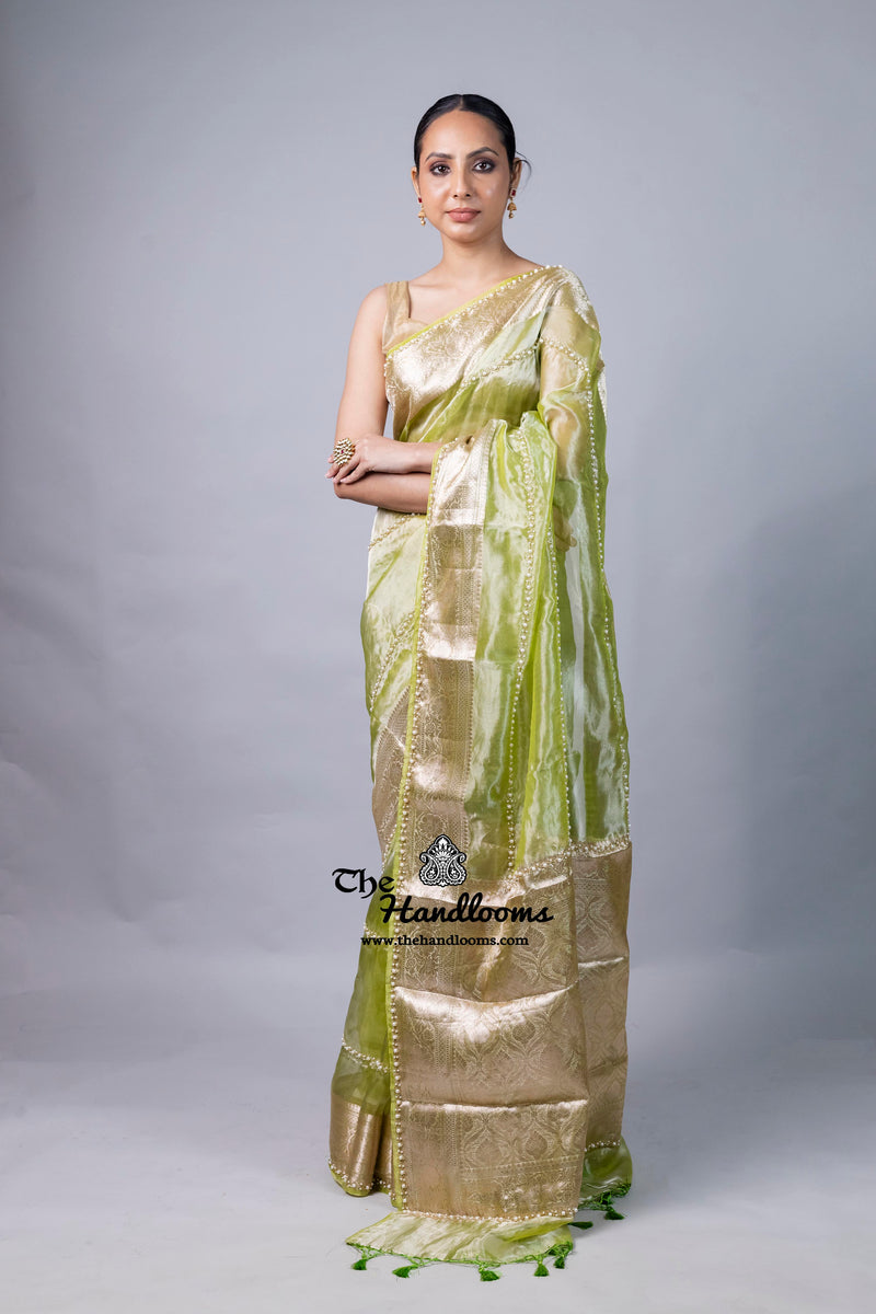 Pure Kora Tissue Handloom Banarasi Saree - Handwork