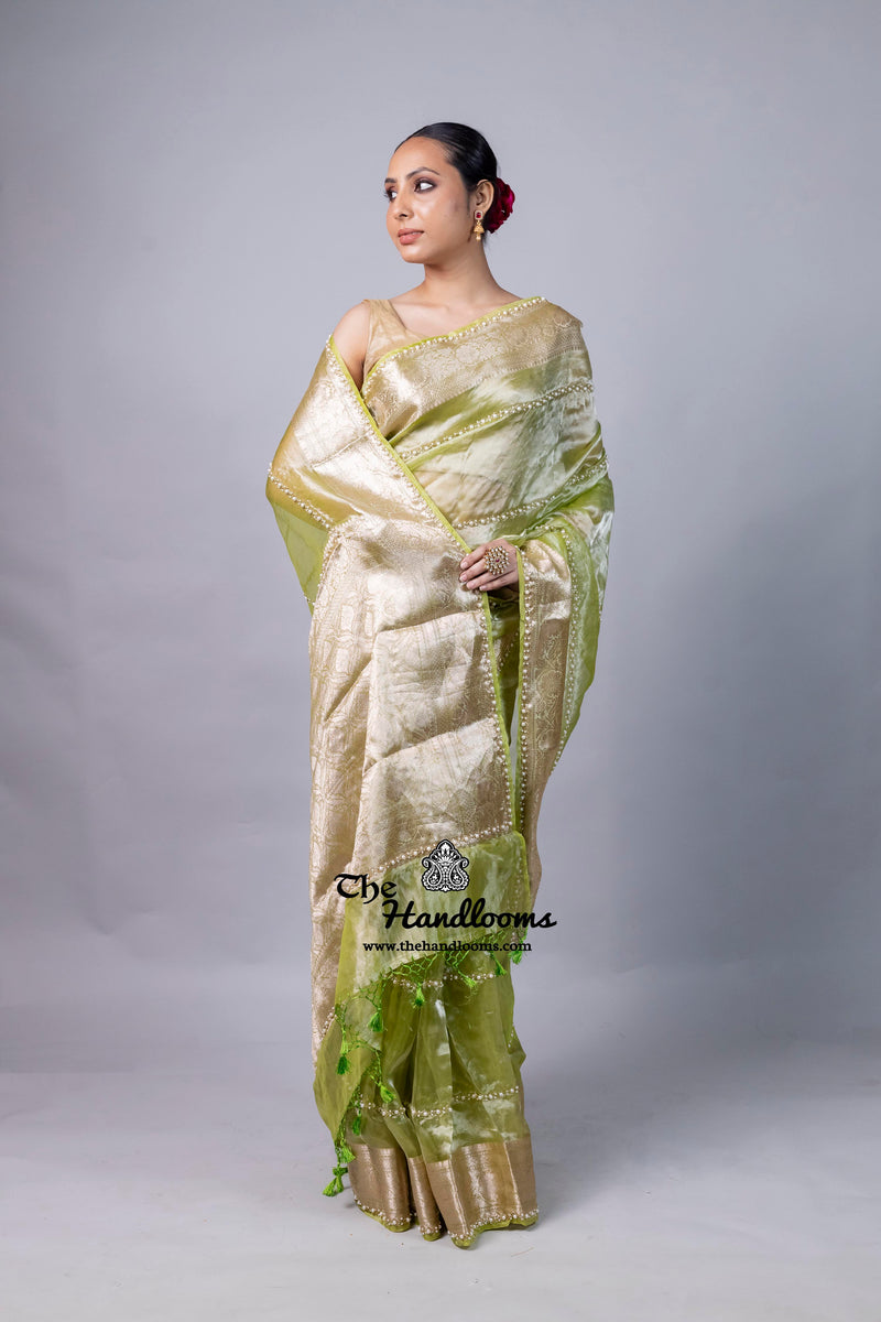 Pure Kora Tissue Handloom Banarasi Saree - Handwork