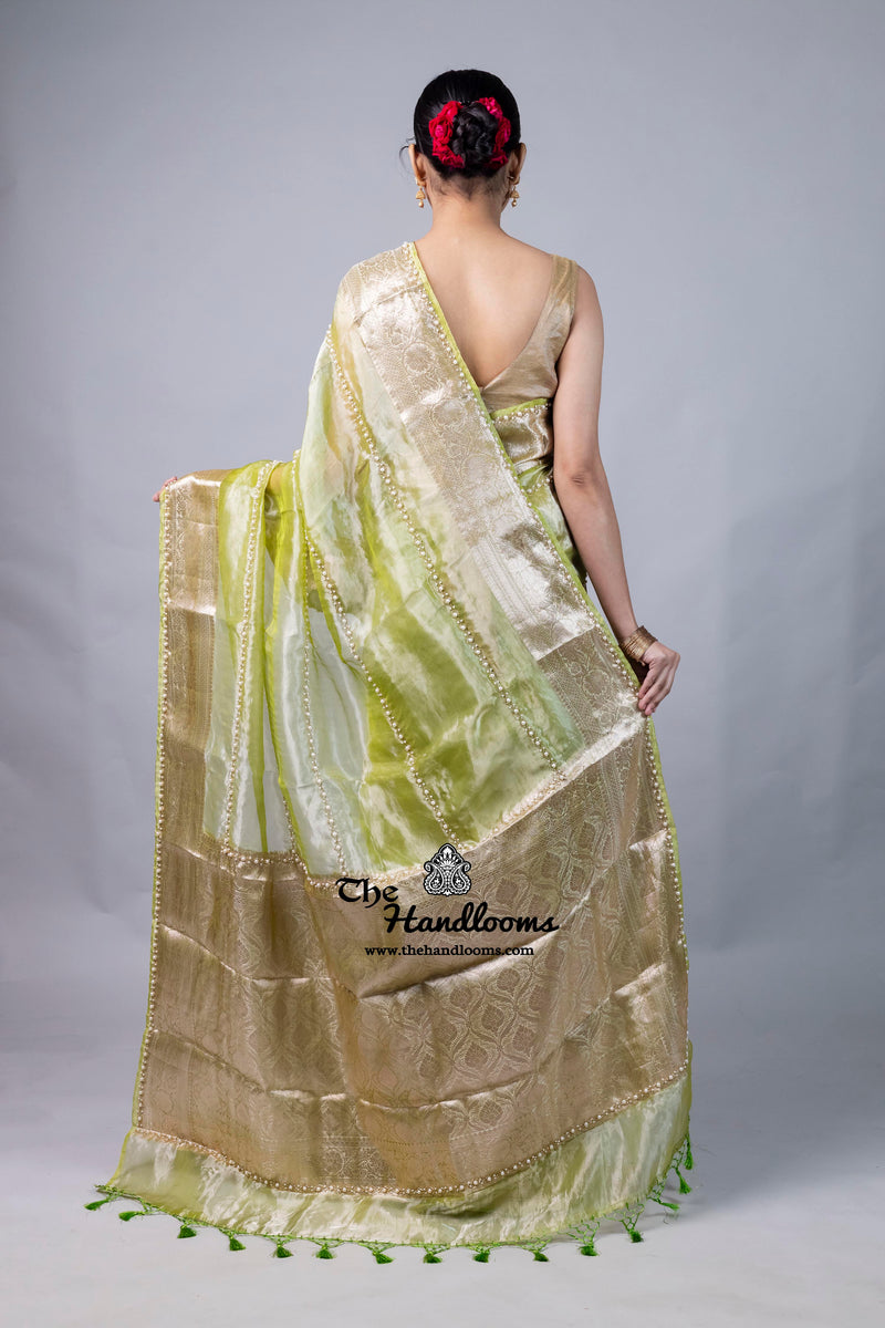 Pure Kora Tissue Handloom Banarasi Saree - Handwork