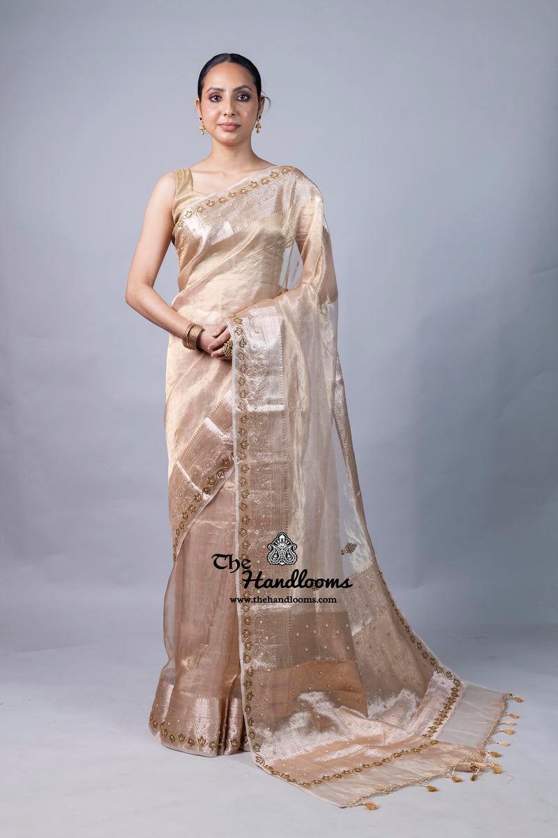 Pure Kora Tissue Handloom Banarasi Saree - Handwork