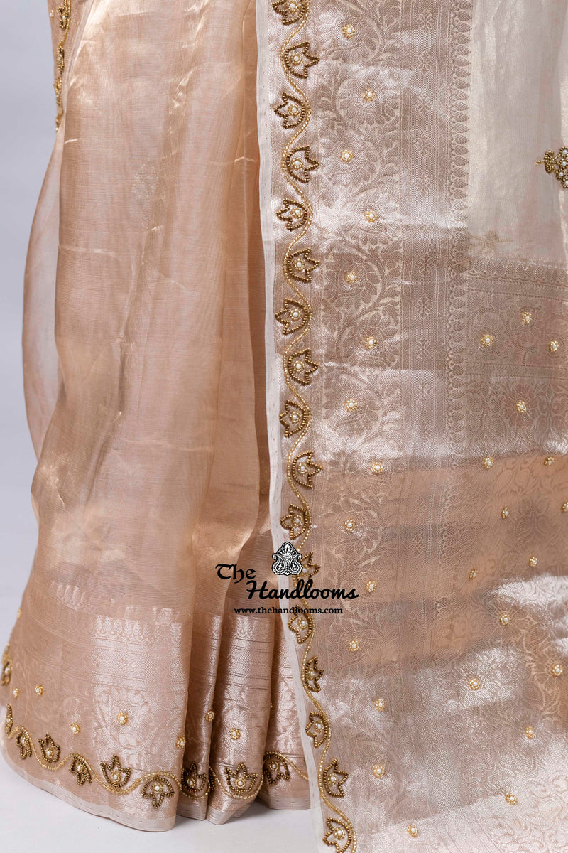 Pure Kora Tissue Handloom Banarasi Saree - Handwork