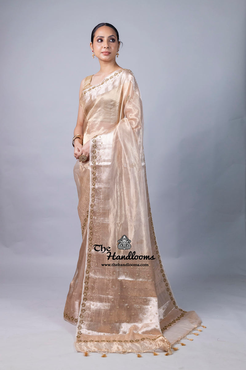 Pure Kora Tissue Handloom Banarasi Saree - Handwork