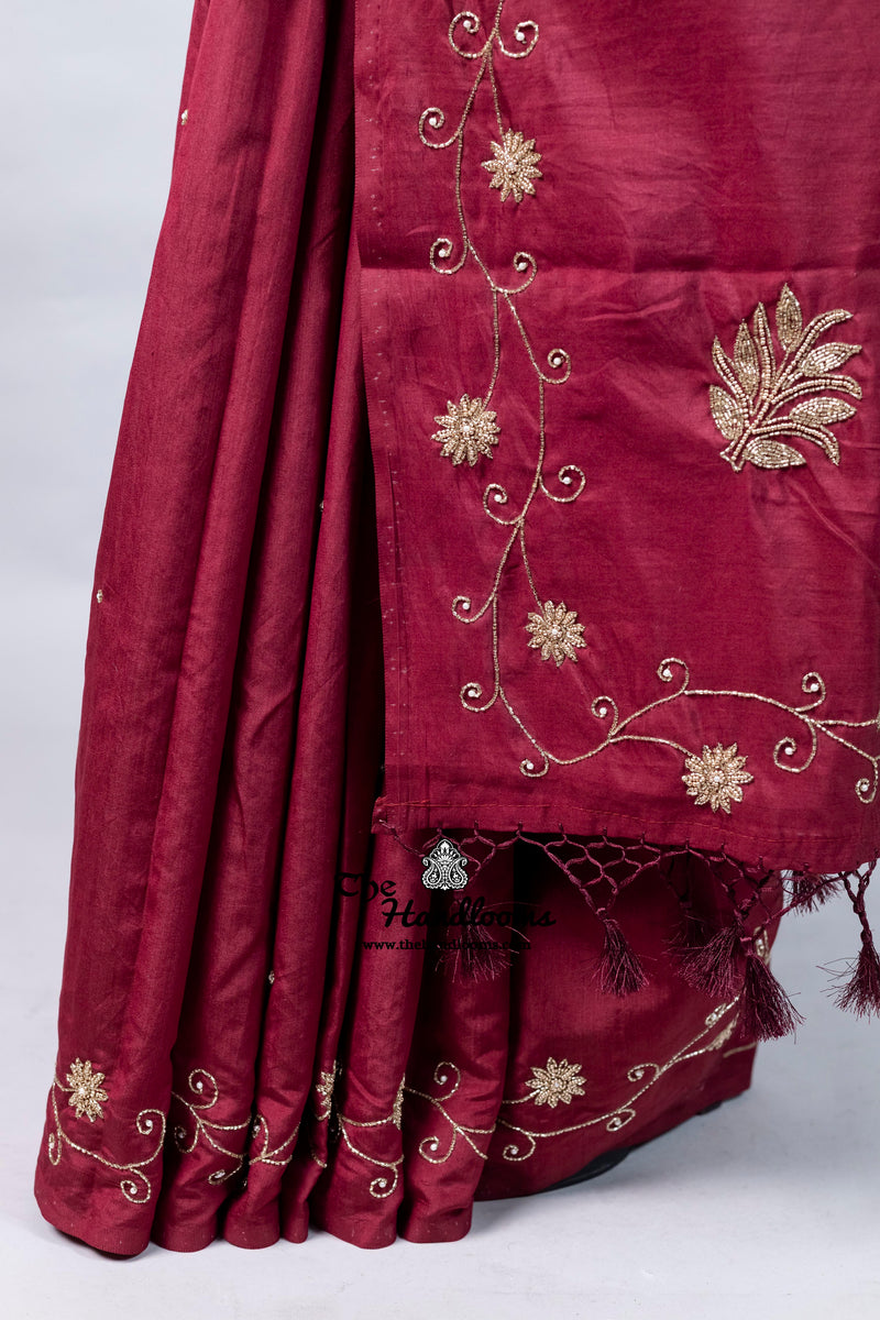 Pure Moonga Silk Handloom Banarasi Saree With Handwork