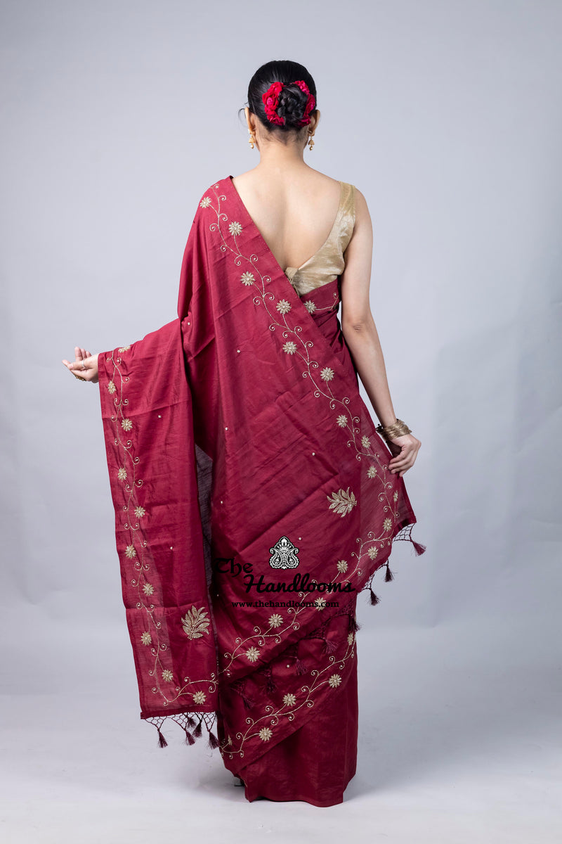 Pure Moonga Silk Handloom Banarasi Saree With Handwork