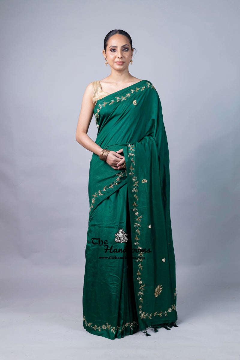 Pure Moonga Silk Handloom Banarasi Saree With Handwork