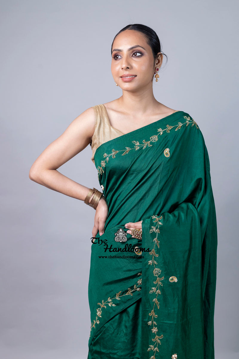 Pure Moonga Silk Handloom Banarasi Saree With Handwork