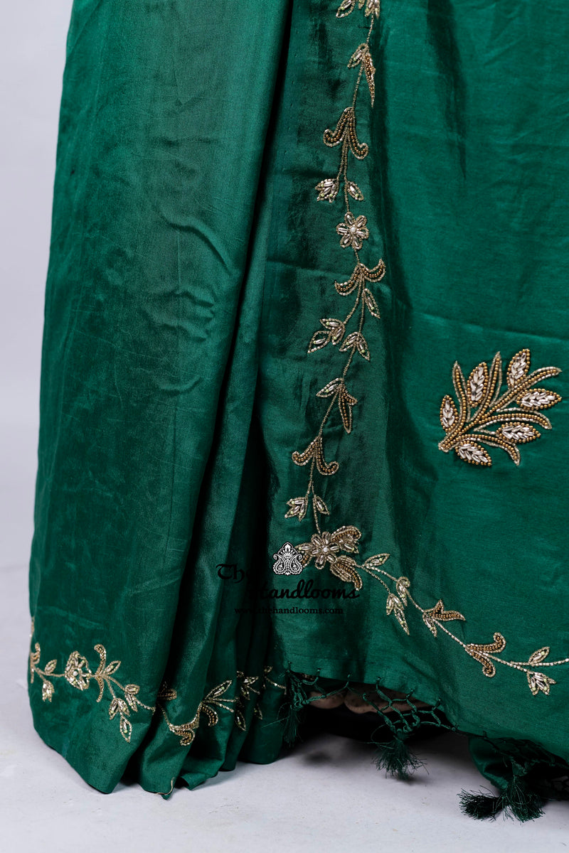 Pure Moonga Silk Handloom Banarasi Saree With Handwork