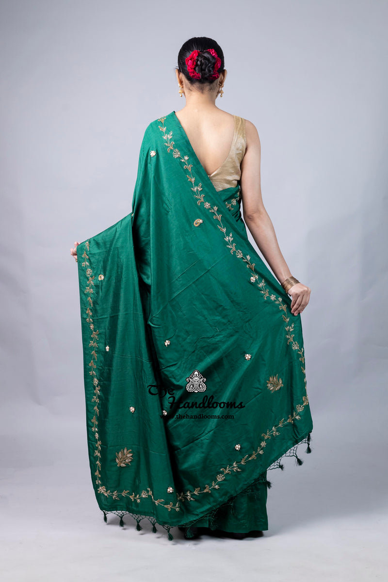 Pure Moonga Silk Handloom Banarasi Saree With Handwork