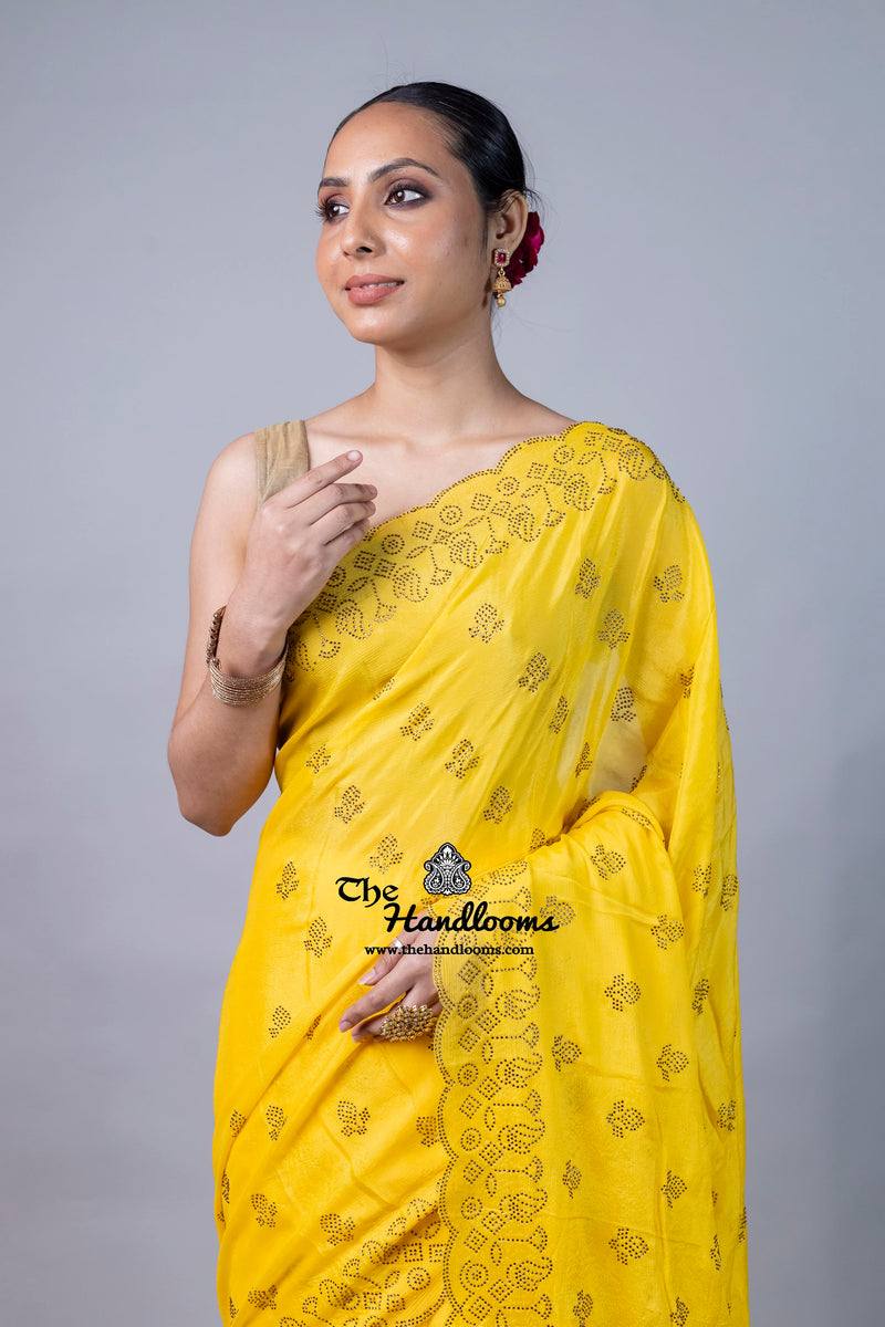 Pure Georgette Handloom Banarasi Saree with Siroski Stone Work