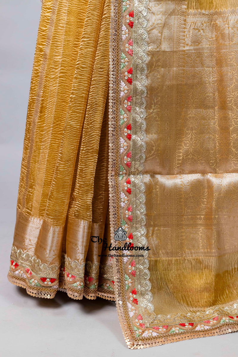 Pure Kora Tissue Handloom Banarasi Saree With Lace