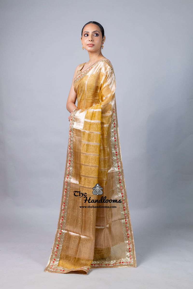 Pure Kora Tissue Handloom Banarasi Saree With Lace