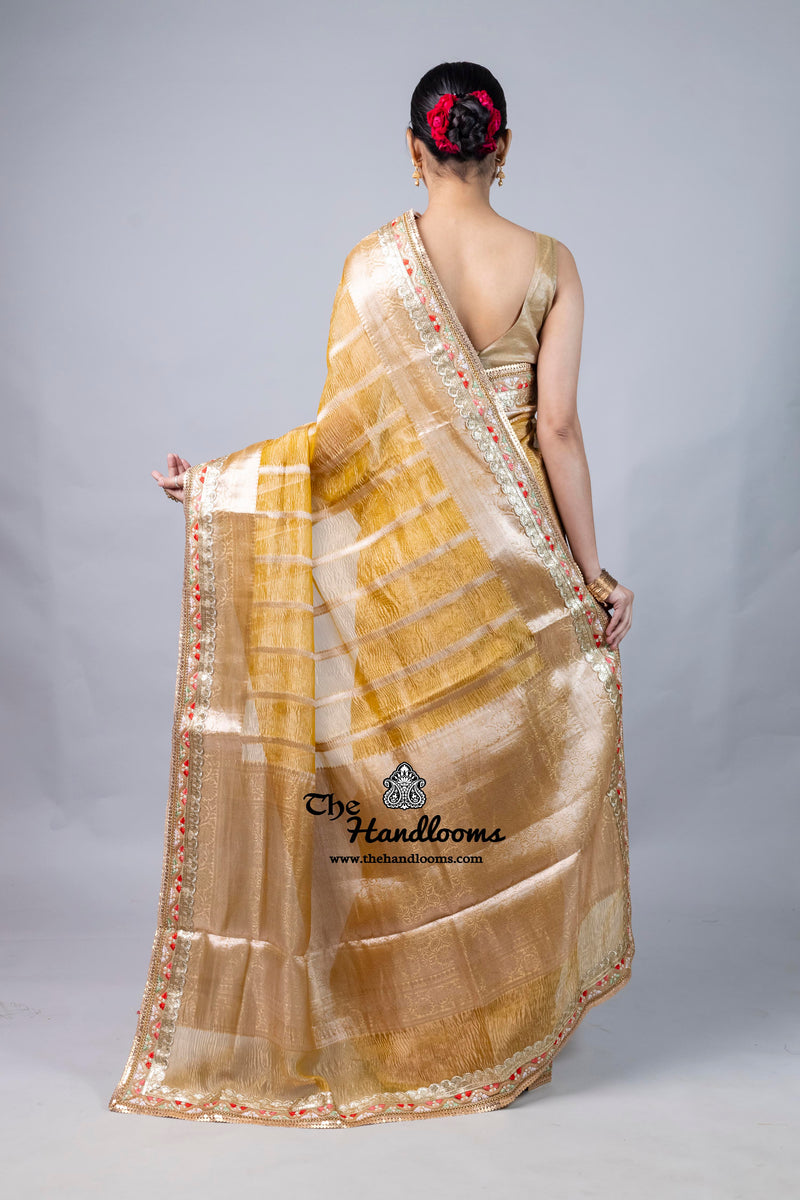 Pure Kora Tissue Handloom Banarasi Saree - Handwork