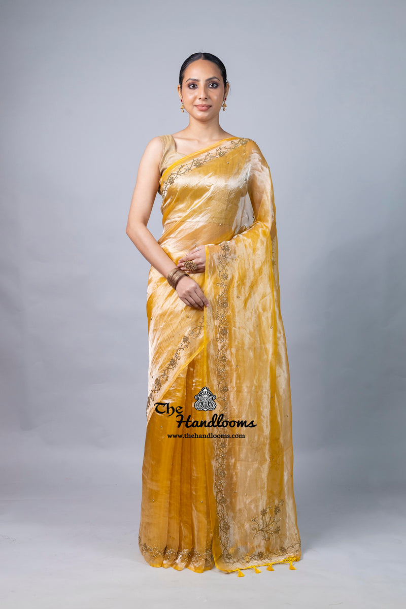 Pure Kora Tissue Handloom Banarasi Saree - Handwork