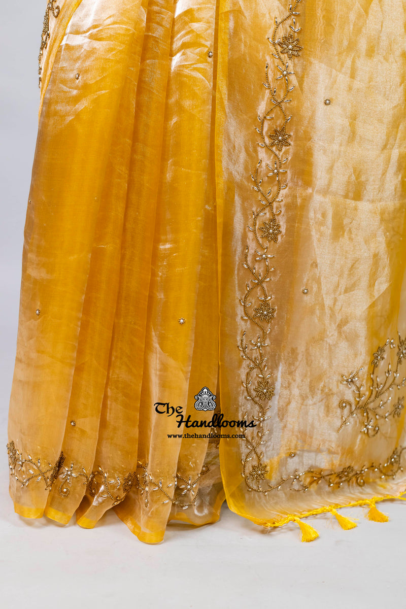 Pure Kora Tissue Handloom Banarasi Saree - Handwork