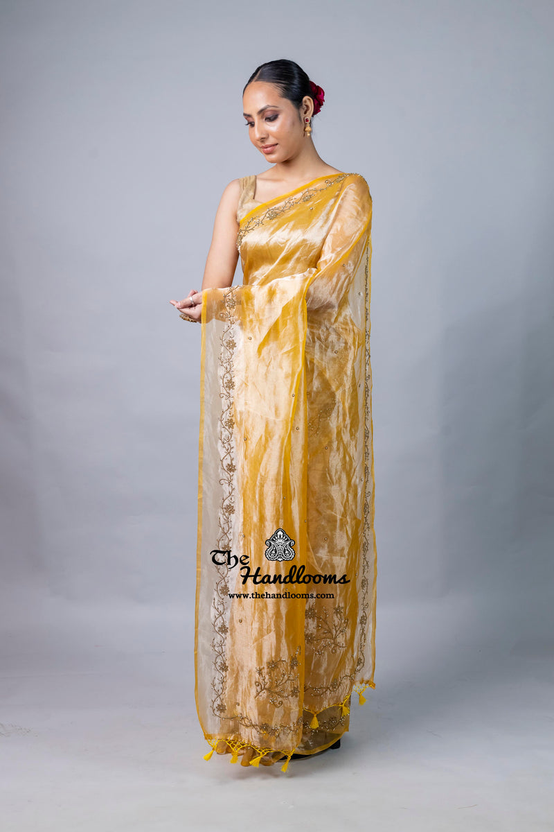 Pure Kora Tissue Handloom Banarasi Saree - Handwork