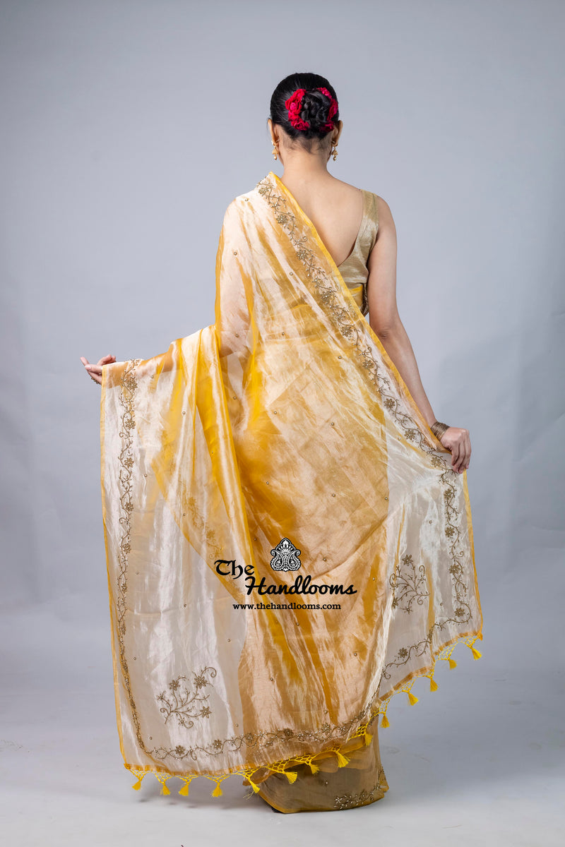 Pure Kora Tissue Handloom Banarasi Saree - Handwork