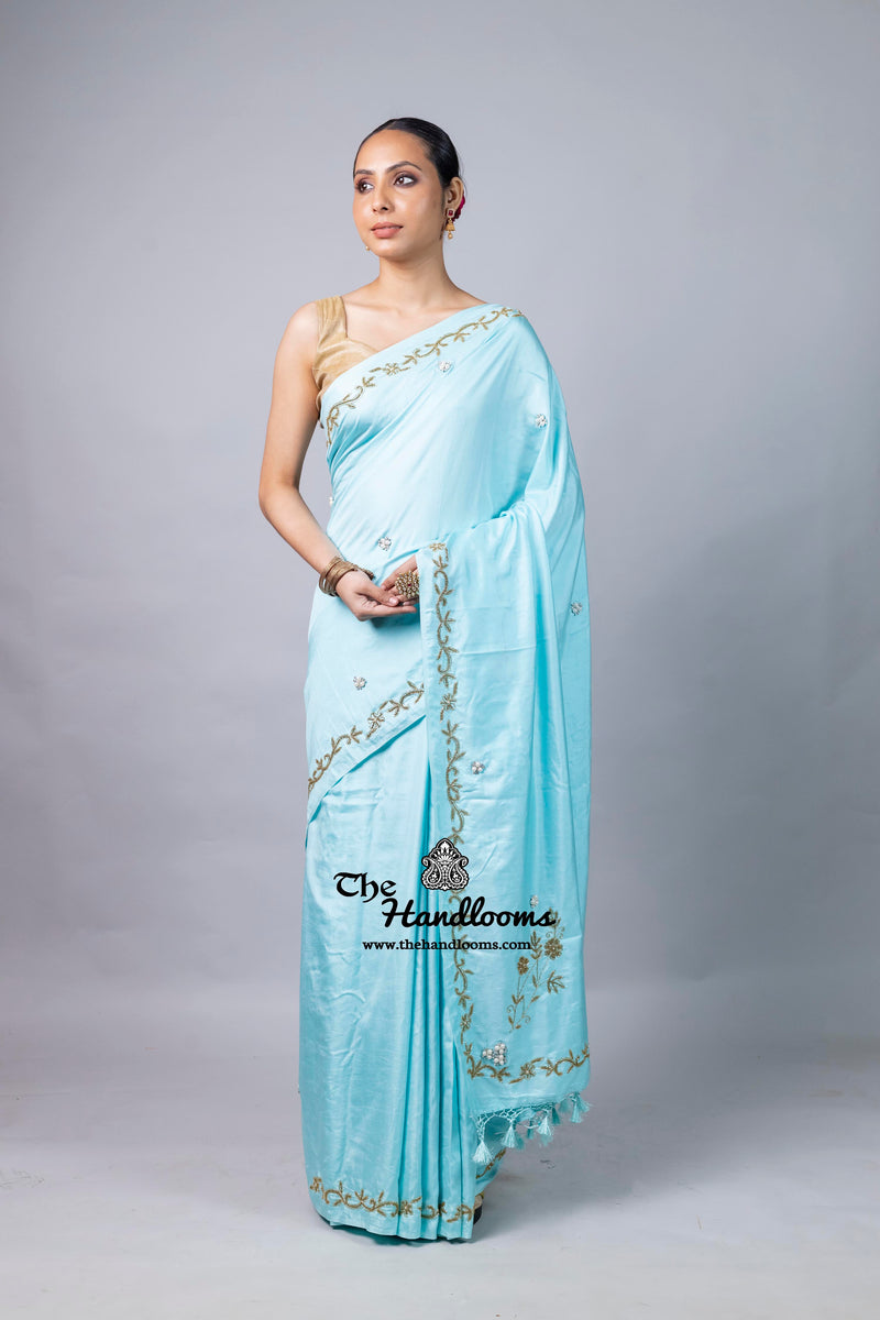 Pure Katan Chiniya Silk Handloom Banarasi Saree with Handwork