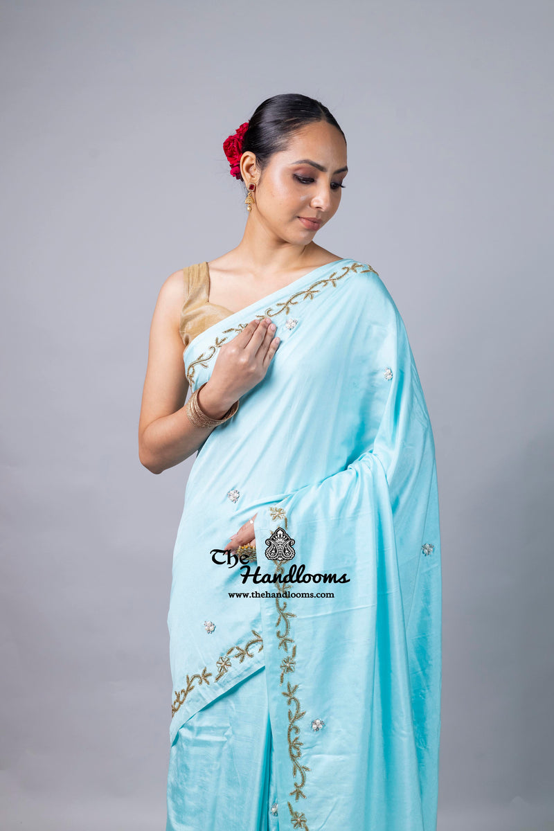 Pure Katan Chiniya Silk Handloom Banarasi Saree with Handwork