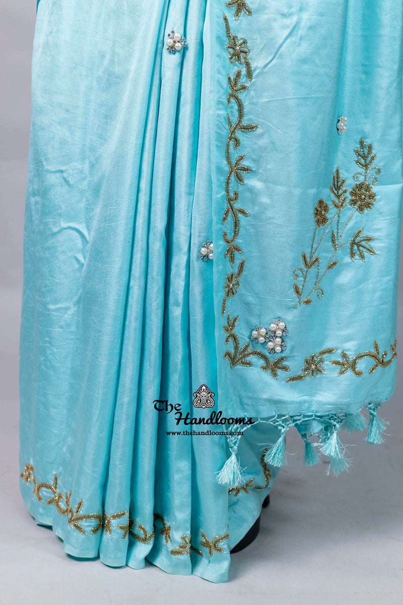 Pure Katan Chiniya Silk Handloom Banarasi Saree with Handwork