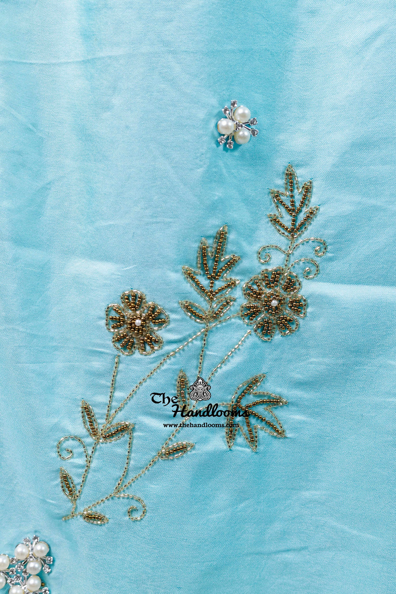 Pure Katan Chiniya Silk Handloom Banarasi Saree with Handwork