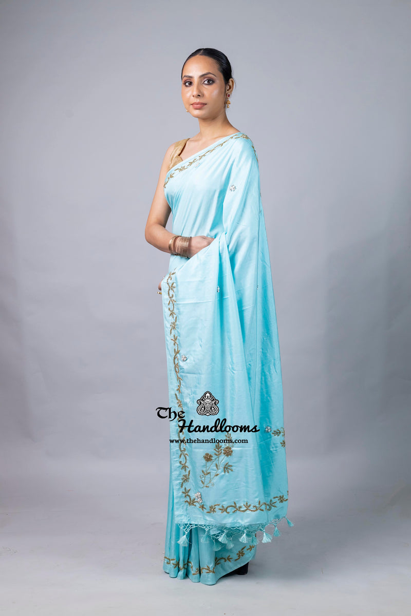 Pure Katan Chiniya Silk Handloom Banarasi Saree with Handwork