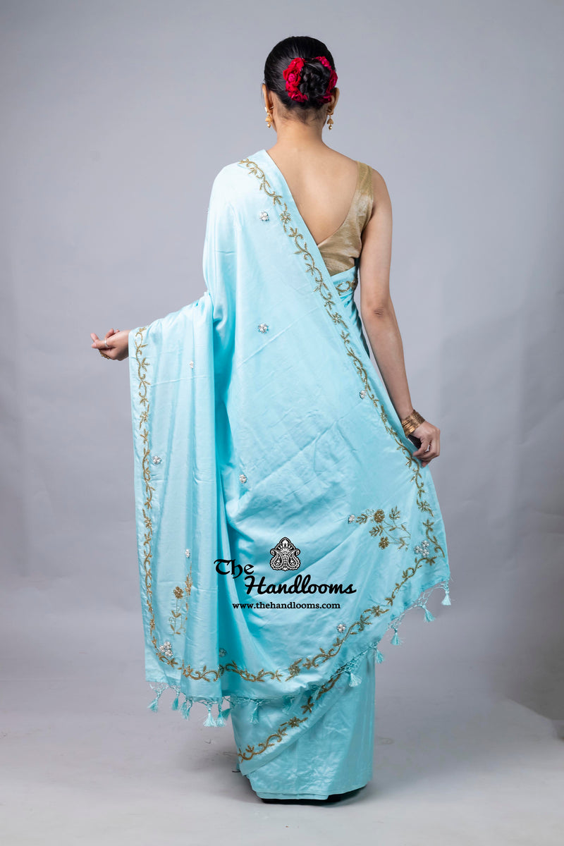 Pure Katan Chiniya Silk Handloom Banarasi Saree with Handwork