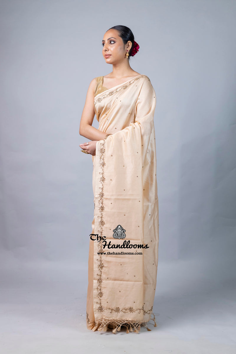 Pure Chanderi Cotton Handloom Banarasi Saree - Handwork
