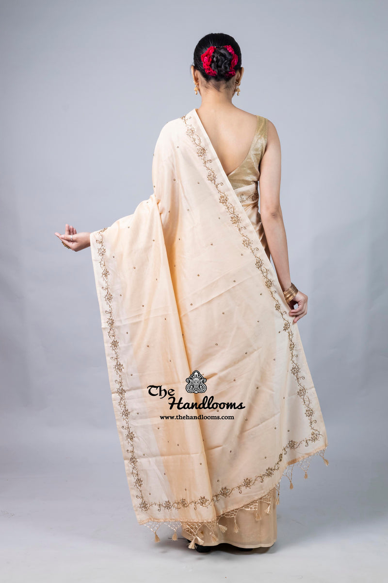 Pure Chanderi Cotton Handloom Banarasi Saree - Handwork