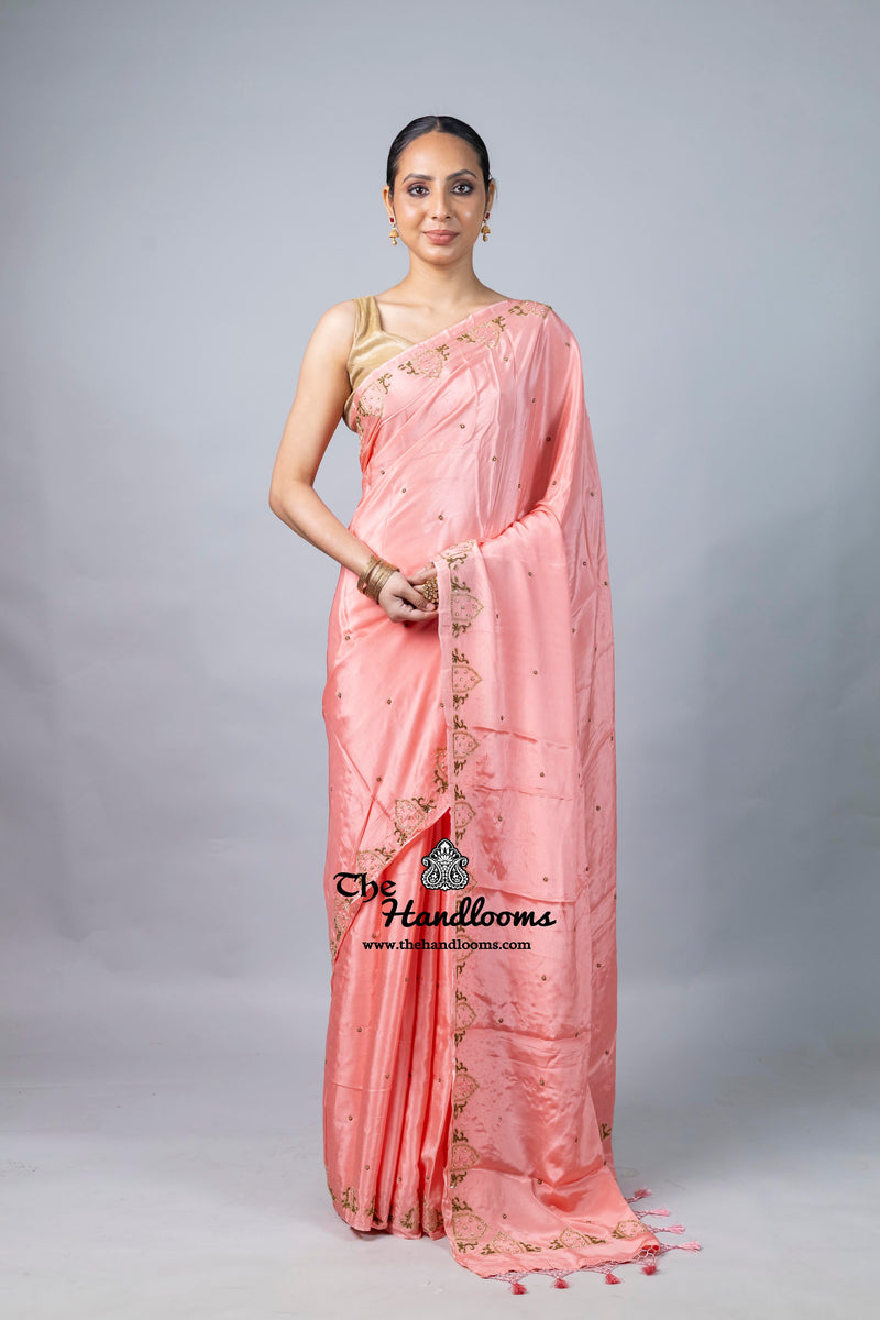 Pure Crepe Silk Handloom Banarasi Saree with Handwork