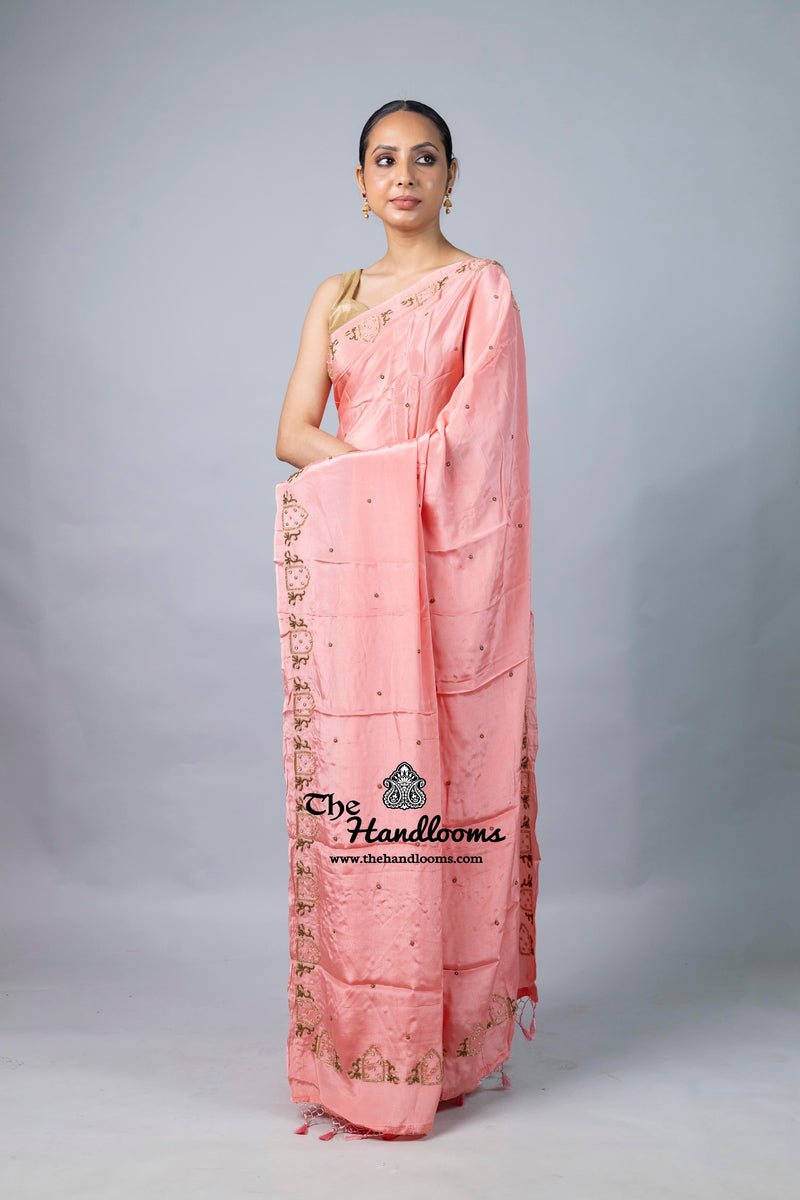 Pure Crepe Silk Handloom Banarasi Saree with Handwork