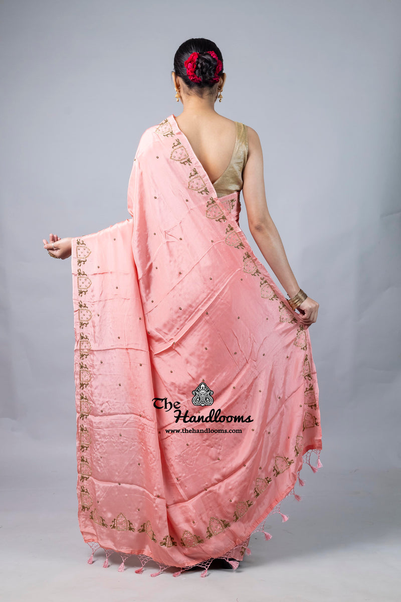 Pure Crepe Silk Handloom Banarasi Saree with Handwork