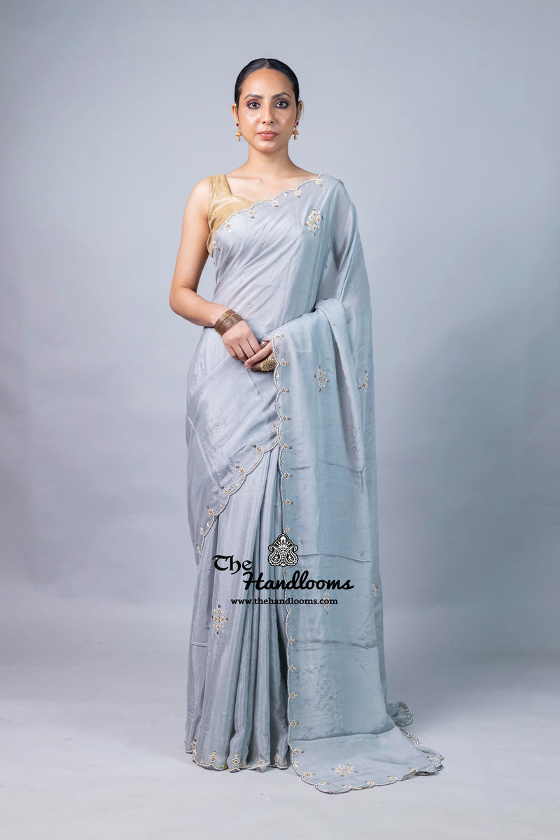 Pure Crepe Silk Handloom Banarasi Saree with Handwork
