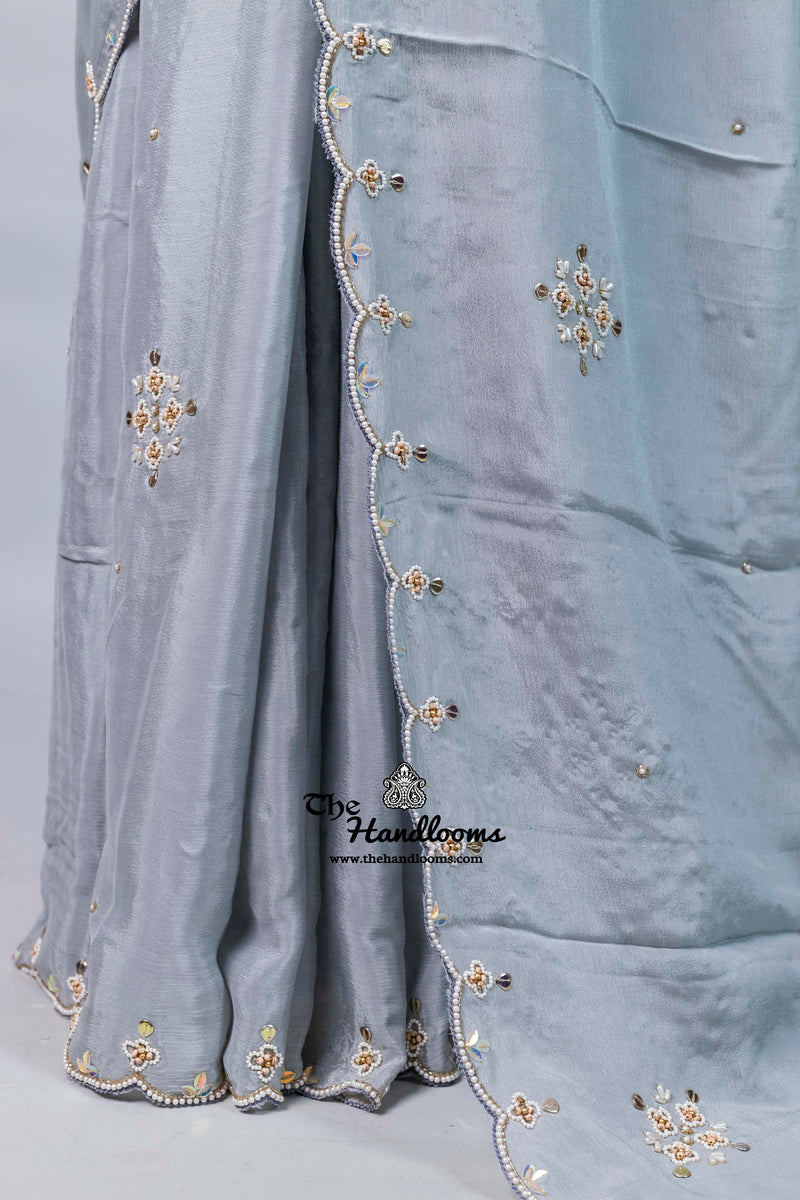 Pure Crepe Silk Handloom Banarasi Saree with Handwork