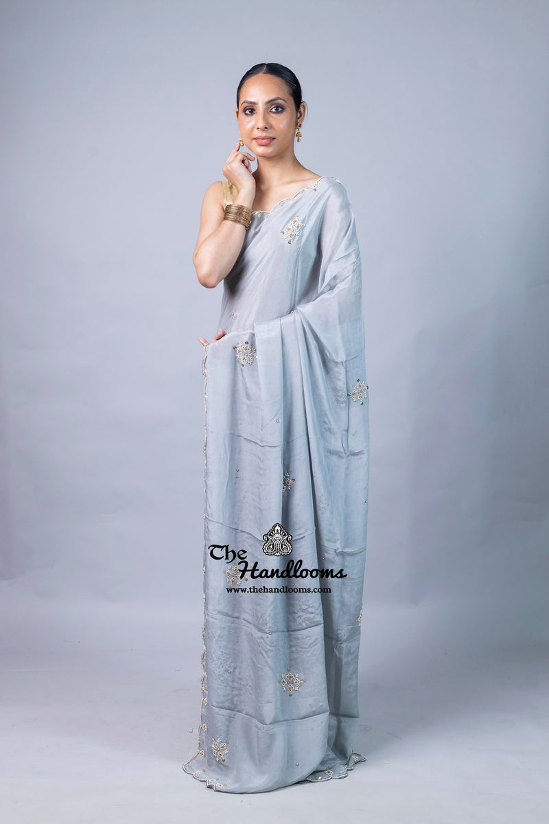 Pure Crepe Silk Handloom Banarasi Saree with Handwork