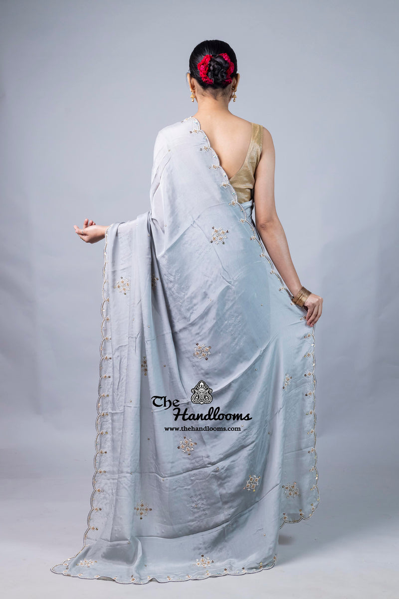 Pure Crepe Silk Handloom Banarasi Saree with Handwork