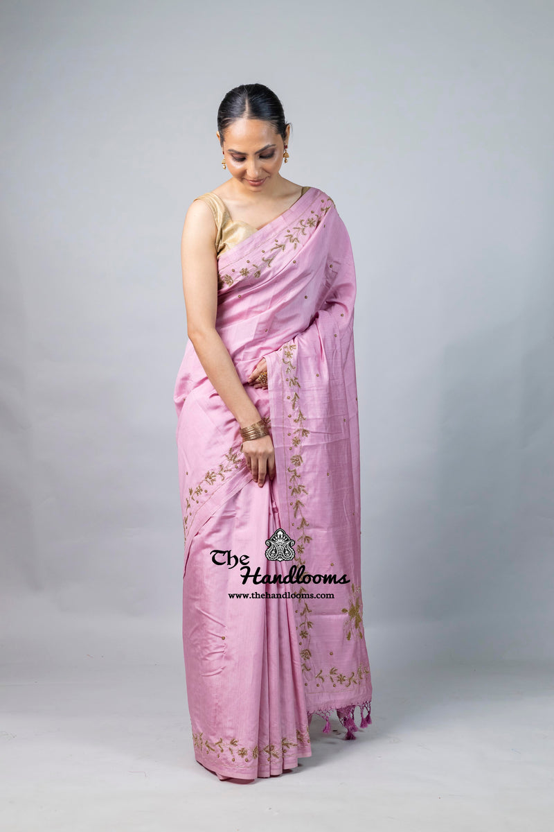 Pure Moonga Silk Handloom Banarasi Saree With Handwork