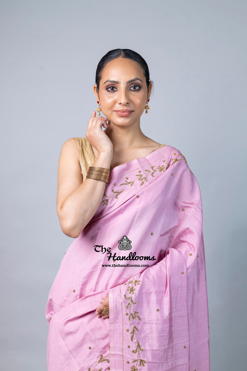 Pure Moonga Silk Handloom Banarasi Saree With Handwork