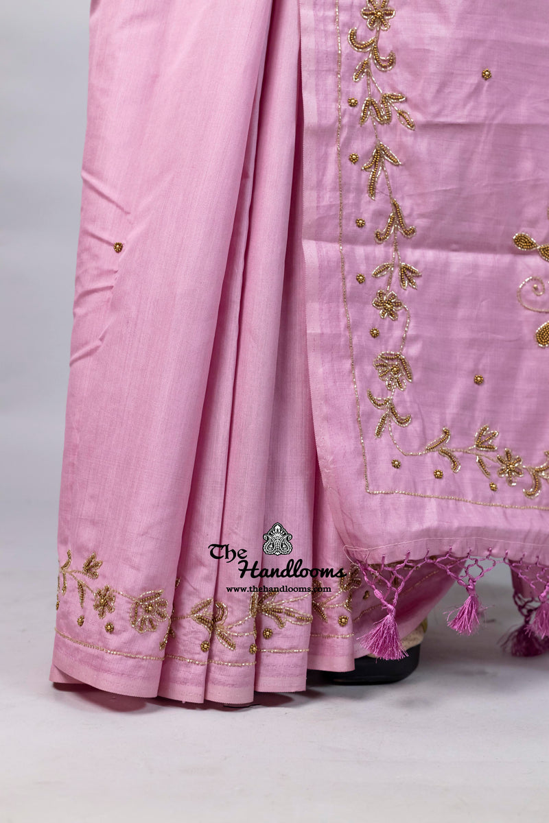 Pure Moonga Silk Handloom Banarasi Saree With Handwork