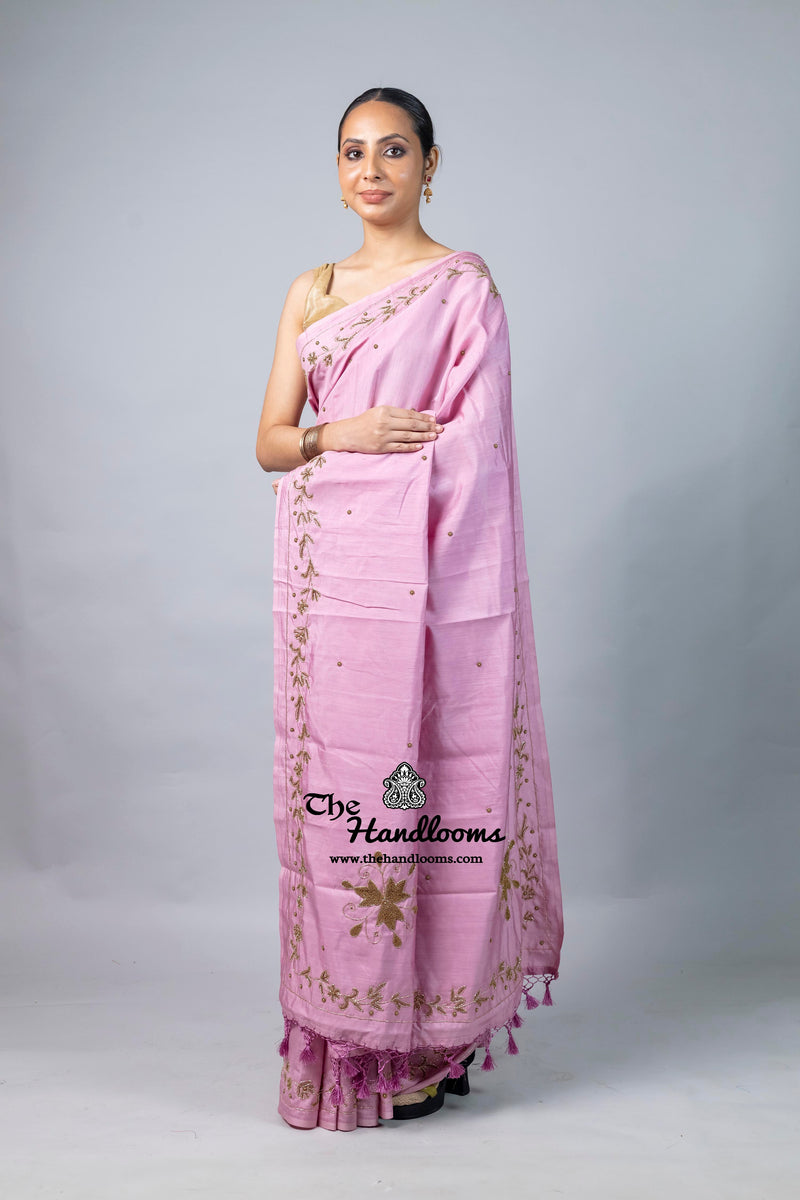 Pure Moonga Silk Handloom Banarasi Saree With Handwork