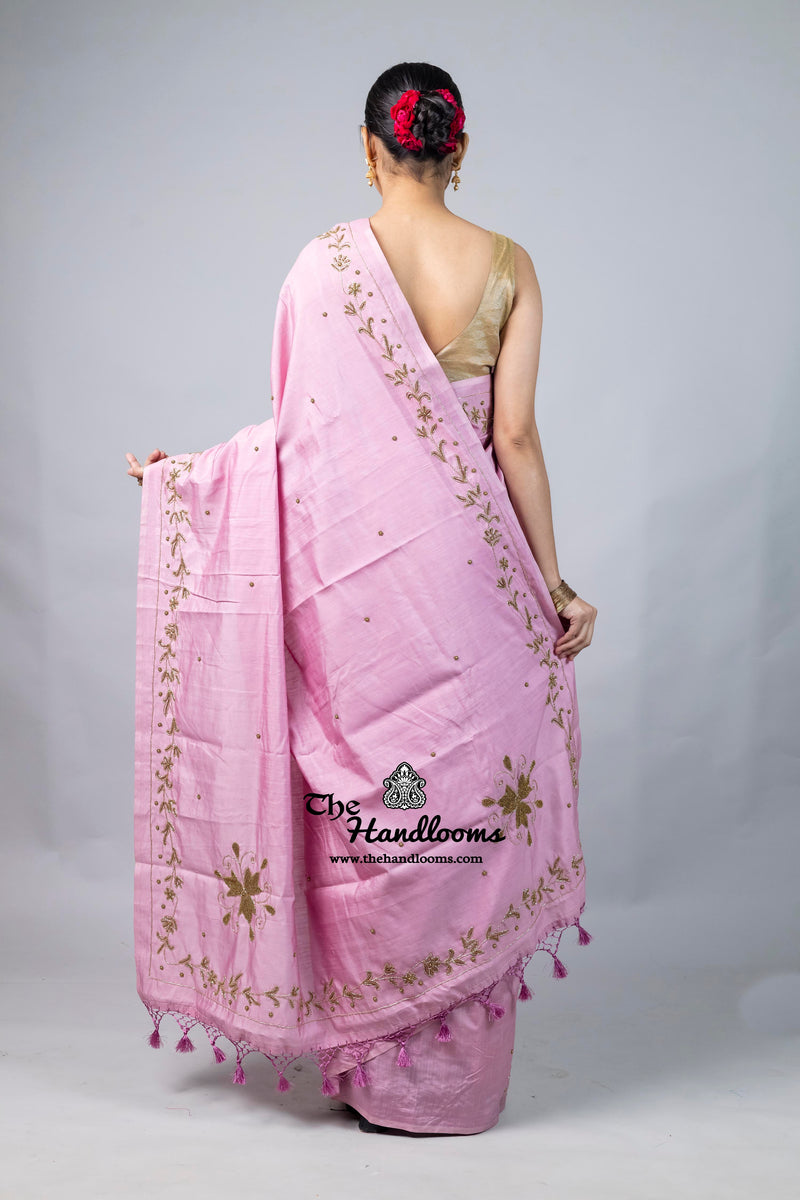 Pure Moonga Silk Handloom Banarasi Saree With Handwork