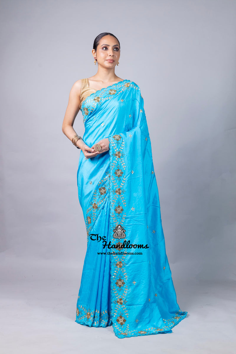 Pure katan Silk Handloom Banarasi Saree with Handwork: Zardozi, Diamond Chain, Katdana, and Abla Detailing