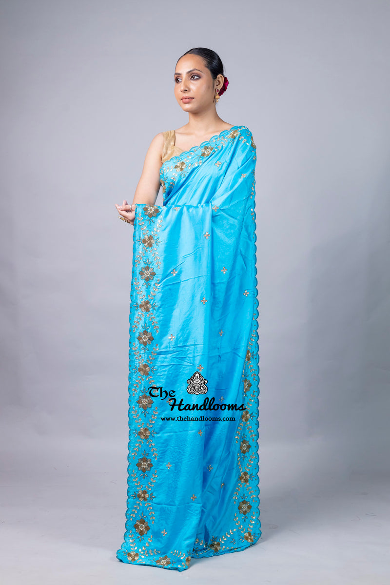Pure katan Silk Handloom Banarasi Saree with Handwork: Zardozi, Diamond Chain, Katdana, and Abla Detailing
