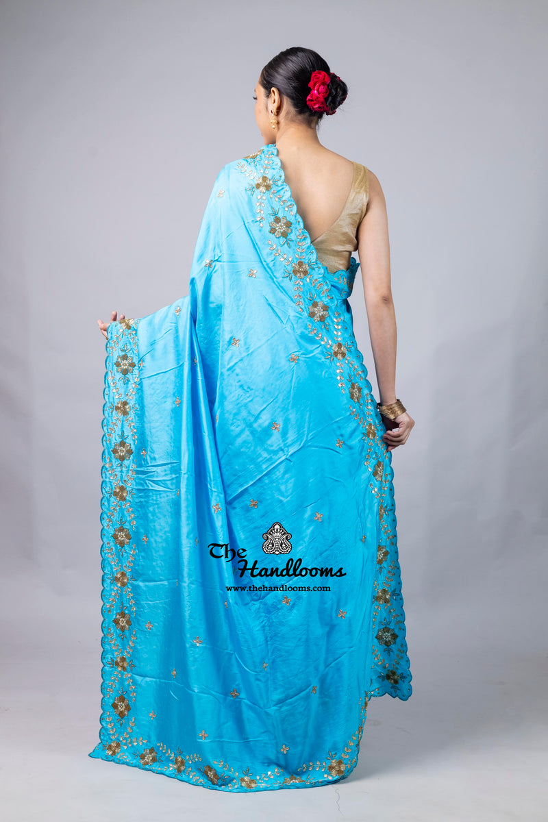 Pure katan Silk Handloom Banarasi Saree with Handwork: Zardozi, Diamond Chain, Katdana, and Abla Detailing