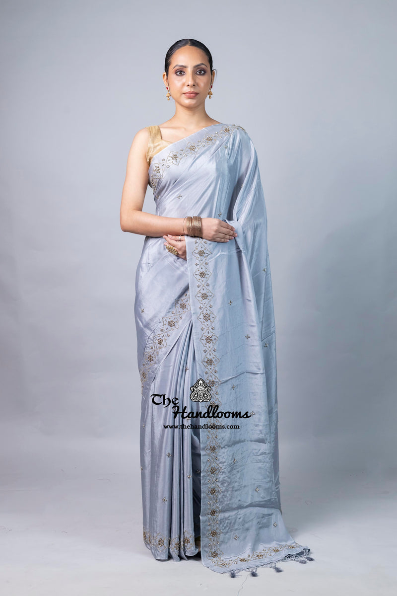 Pure Crepe Silk Handloom Banarasi Saree with Handwork