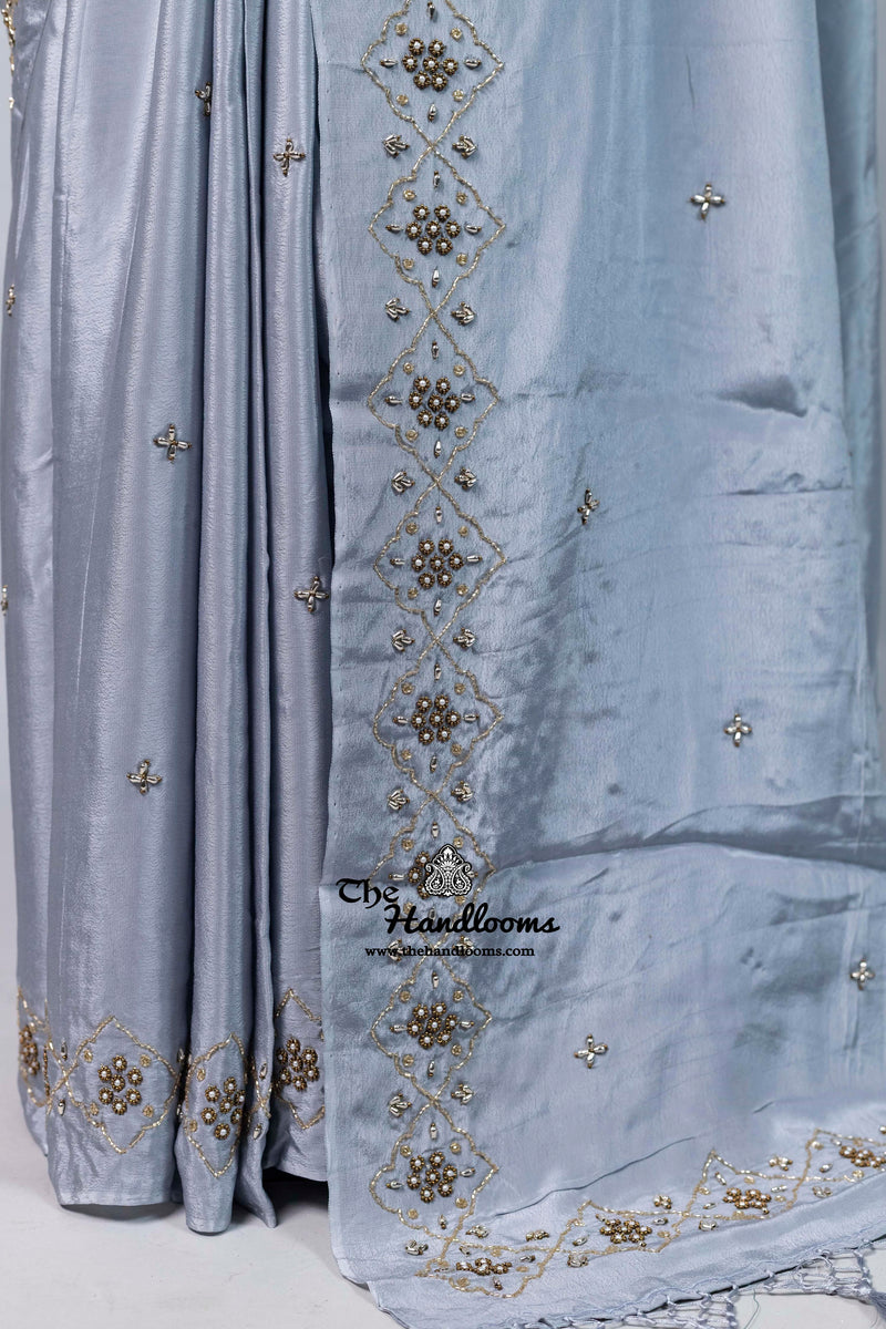 Pure Crepe Silk Handloom Banarasi Saree with Handwork