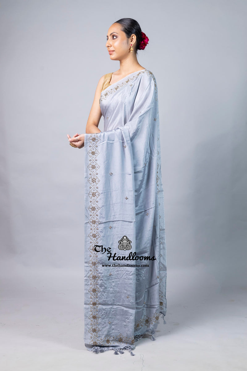 Pure Crepe Silk Handloom Banarasi Saree with Handwork